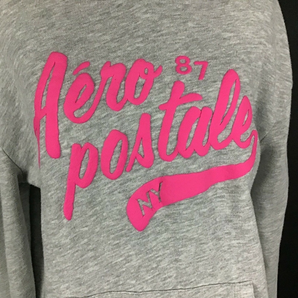 Aéropostale Hooded Sweatshirt Gray Pink Medium - Picture 4 of 7